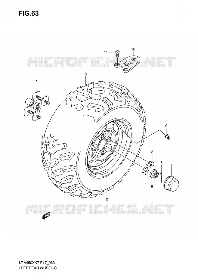 LEFT HAND REAR WHEEL Suzuki QUAD 450 KINGQUAD 2009  LT-A450XK9(P17)