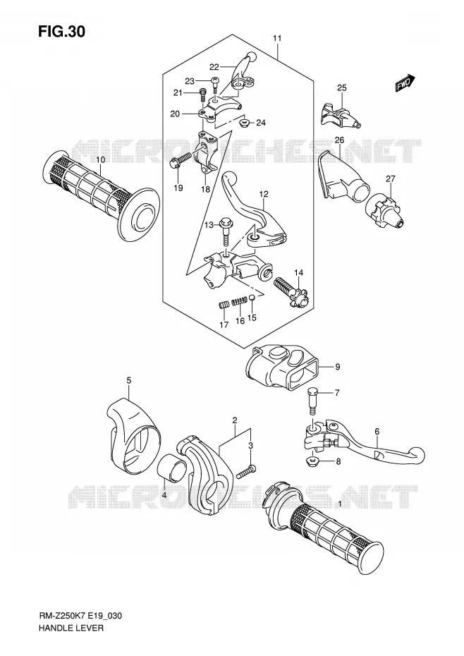 LEVERS - HANDGRIPS (MODEL K7) Suzuki MOTO 250 RM-Z 2008  RM-Z250K8(E19)
