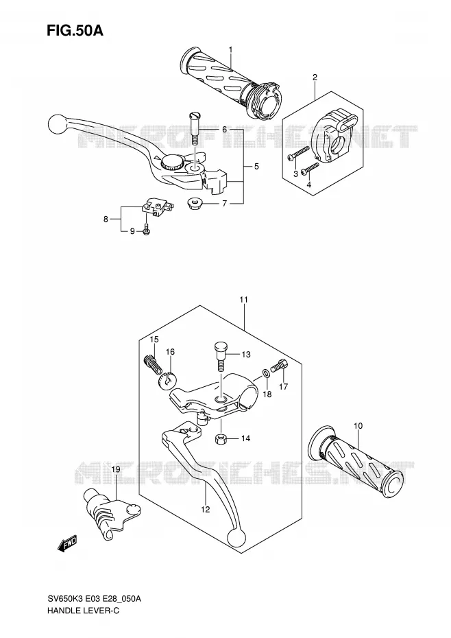 LEVERS - HANDGRIPS (MODEL K7) Suzuki MOTO 650 SV-S 2006  SV650K6/SK6(E3/E28)