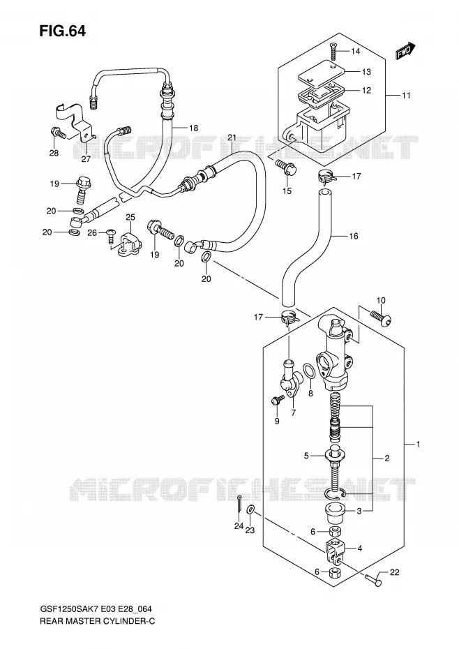 REAR BRAKE MASTER CYLINDER (GSF1250SAK7/SAK8/SAK9) Suzuki MOTO 1250 BANDIT-S 2007  GSF1250SAK7(E3/E28)