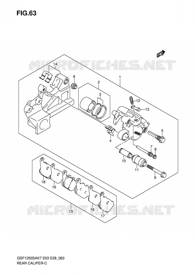 REAR CALIPER (GSF1250SAK7/SAK8/SAK9) Suzuki MOTO 1250 BANDIT-S 2009  GSF1250SK9(E3/E28)