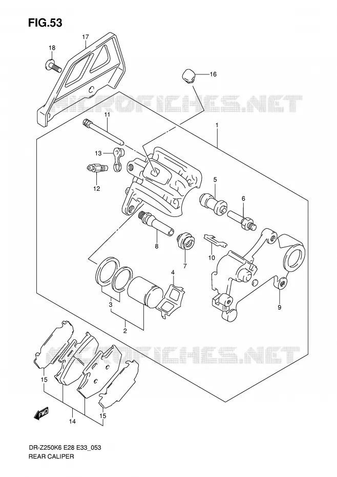 REAR CALIPER Suzuki MOTO 250 DR-Z 2007  DR-Z250K7(E28/E33)