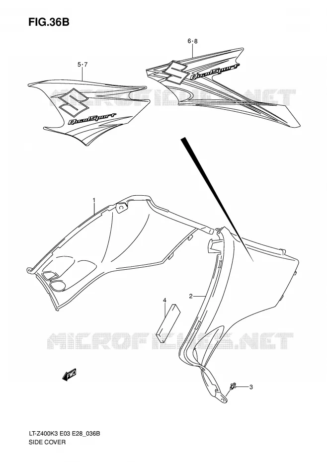 REAR FAIRING (MODEL K7) Suzuki QUAD 400 QUADSPORT 2004  LT-Z400ZK4(E3/E28)