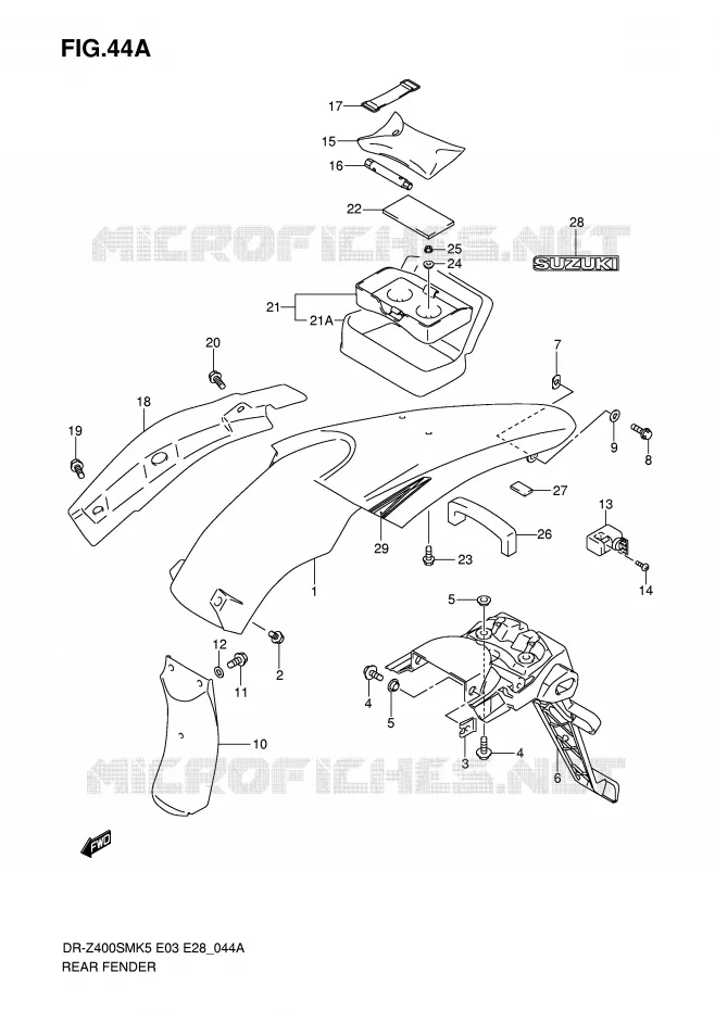 REAR FENDER (MODEL K7/K8/K9) Suzuki MOTO 400 DR-Z 2007  DR-Z400SMK7(E3/E28)
