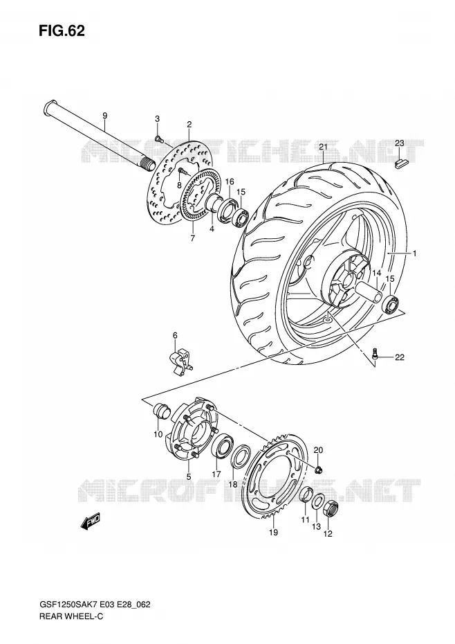 REAR WHEEL (GSF1250SAK7/SAK8/SAK9) Suzuki MOTO 1250 BANDIT-S 2009  GSF1250SAK9(E3/E28)