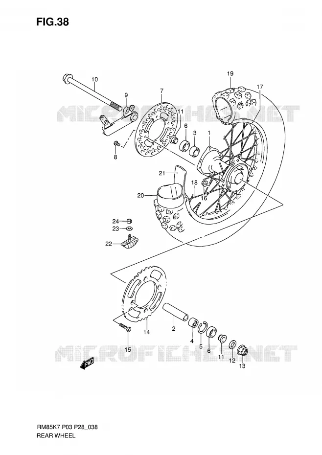 REAR WHEEL (RM85K7/K8/K9/L0) Suzuki MOTO 85 RM 2007  RM85K7(P3/P28)
