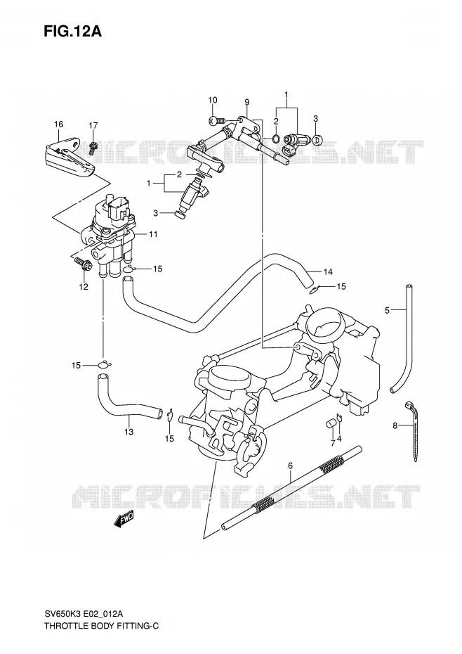 THROTTLE BODY FITTING (MODEL K7) Suzuki MOTO 650 SV-S 2004  SV650SUK4(E2)