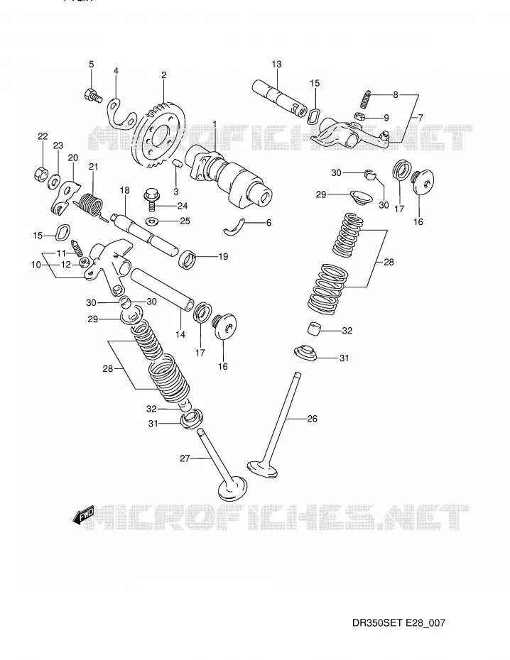 CAM SHAFT - VALVE (MODEL L/M/N/P) Suzuki MOTO 350 DR 1993  DR350SP(E28)