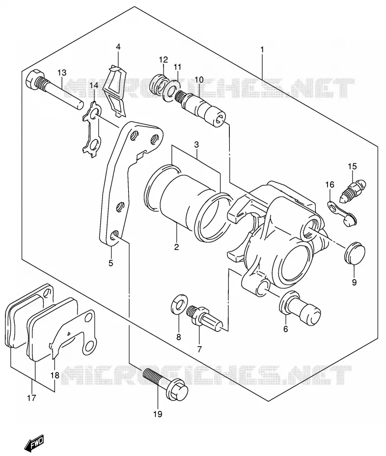 FRONT CALIPER (MODEL K1/MODEL K2 P9) Suzuki MOTO 200 DR 2005  DR200SEK5(E24)
