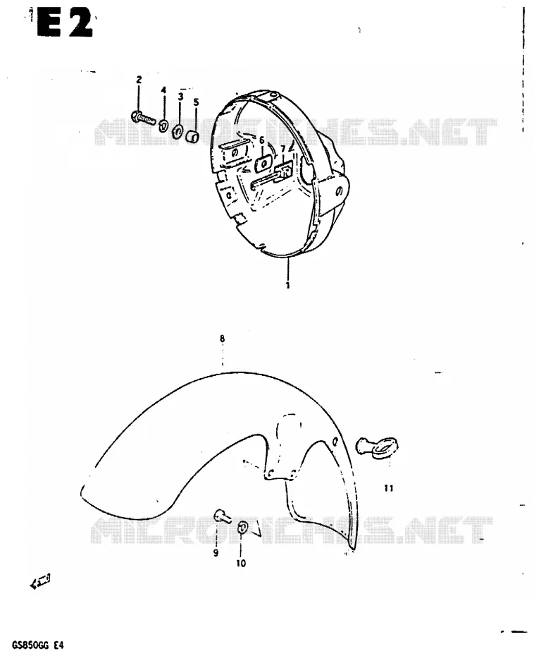 FRONT FENDER - HEADLIGHT (MODEL E/MODEL G E2) Suzuki MOTO 850 GS 1985  GS850GF(E4)