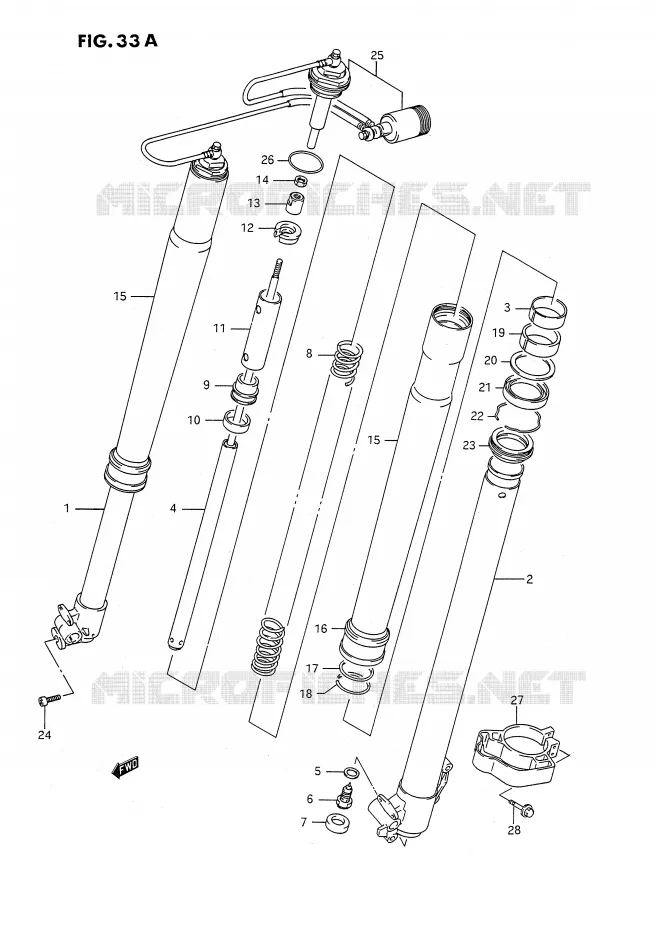 FRONT FORK (DR350SHN/SHP/SHR) Suzuki MOTO 350 DR 1993  DR350SP/SHP(E2)