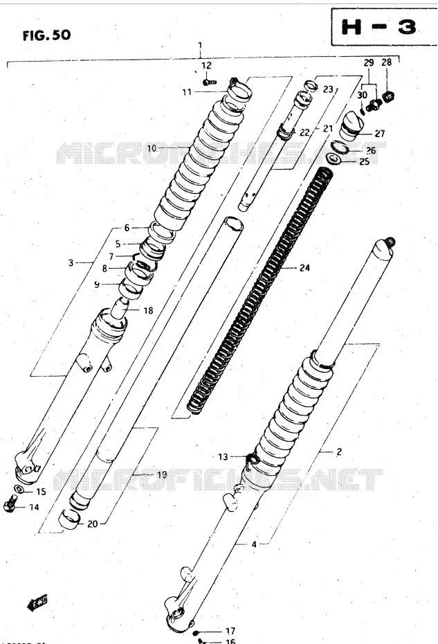 FRONT FORK (MODEL E) Suzuki MOTO 500 DR 1983  DR500SD(E1)