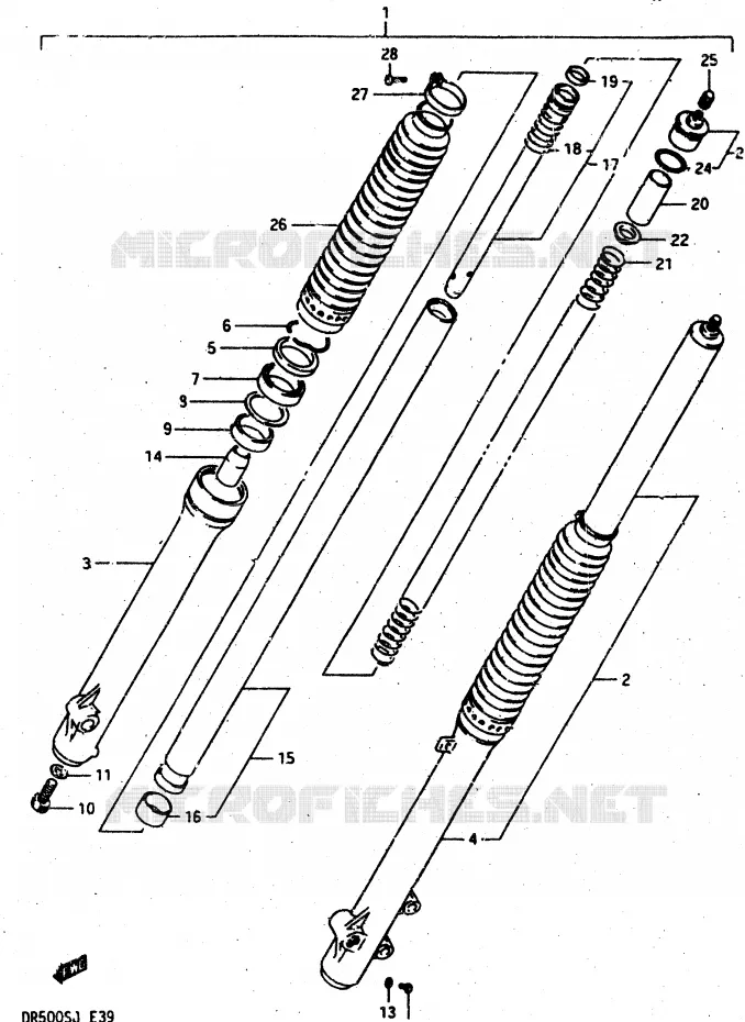 FRONT FORK Suzuki MOTO 500 DR 1987  DR500H(G/H/J)