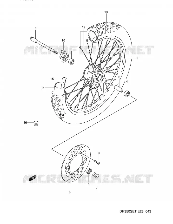 FRONT WHEEL Suzuki MOTO 350 DR 1993  DR350SP(E28)