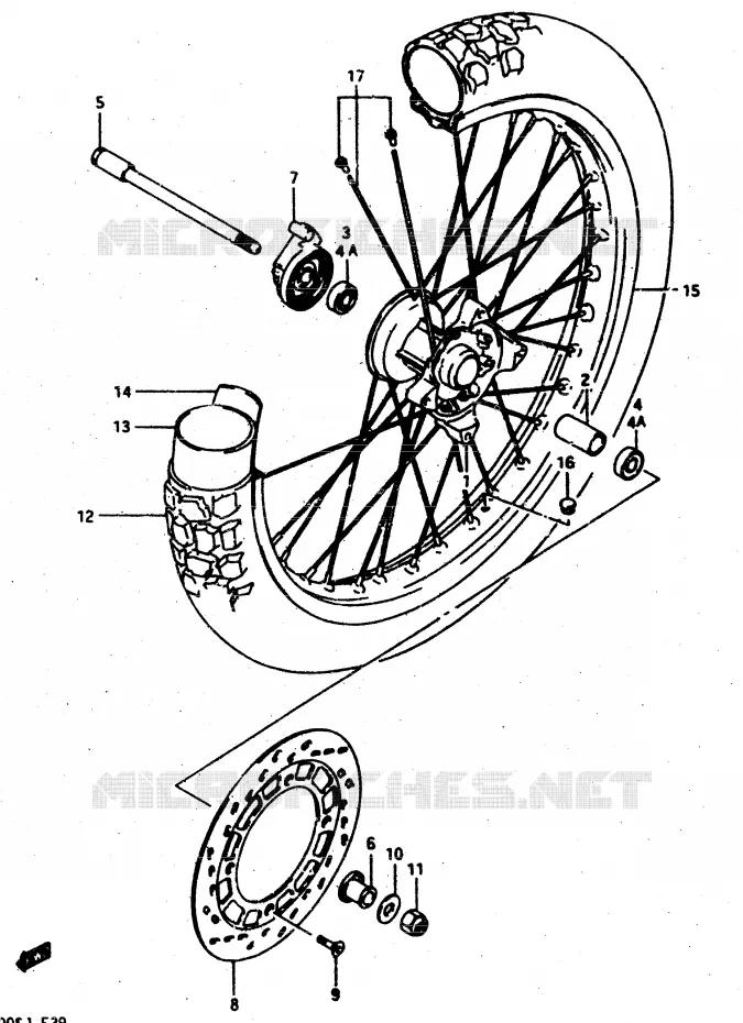 FRONT WHEEL Suzuki MOTO 500 DR 1987  DR500SH(G/H/J)