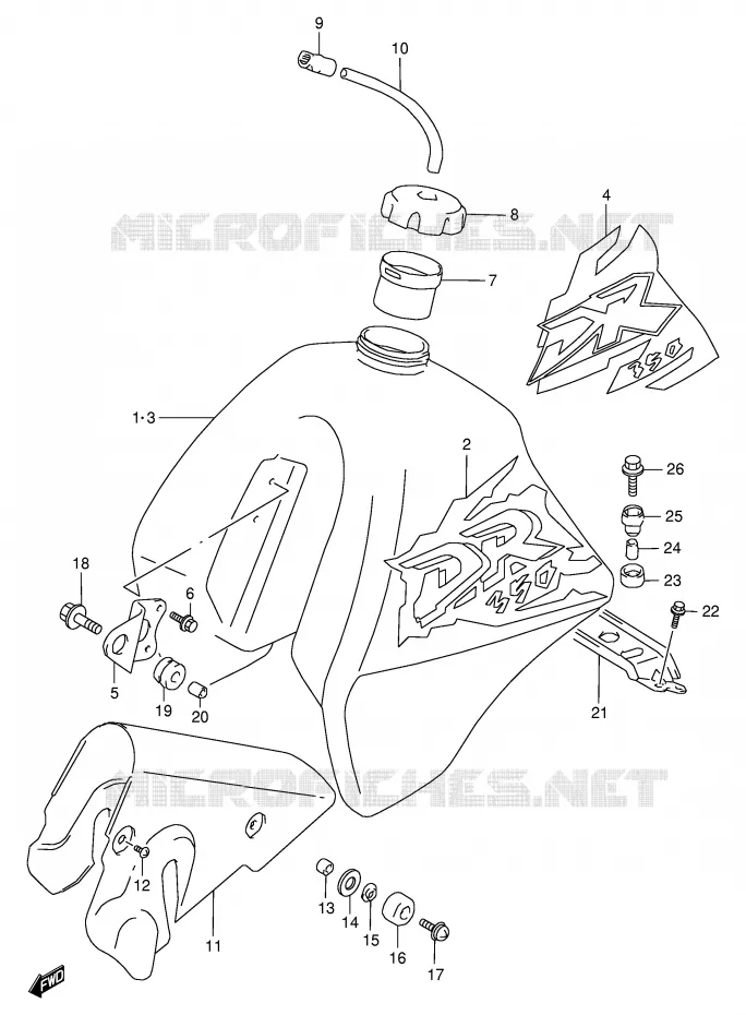 FUEL TANK (MODEL V/W) Suzuki MOTO 350 DR 1998  DR350W(E1)