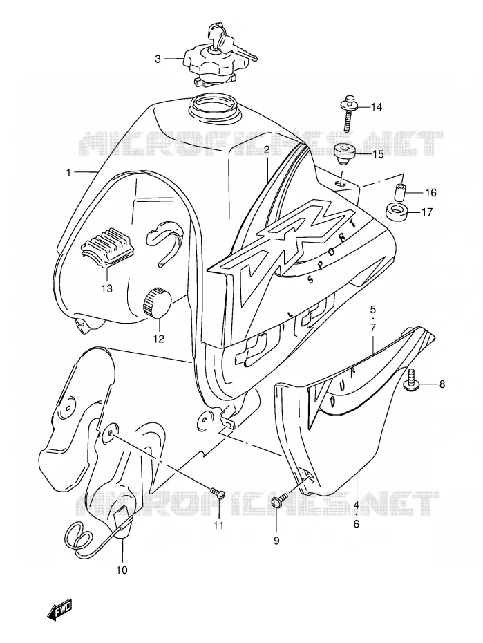 FUEL TANK (MODEL X) Suzuki MOTO 350 DR 1994  DR350SER(E2)