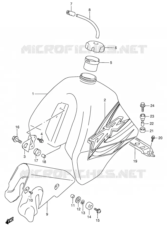 FUEL TANK (MODEL X) Suzuki MOTO 350 DR 1998  DR350W(E1)
