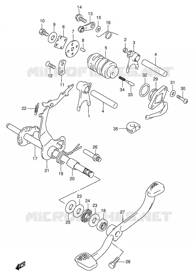 GEAR SHIFTING ASSY (MODEL S/V/X/Y) Suzuki SCOOTER 100 FB 2000  FB100Y(E71)