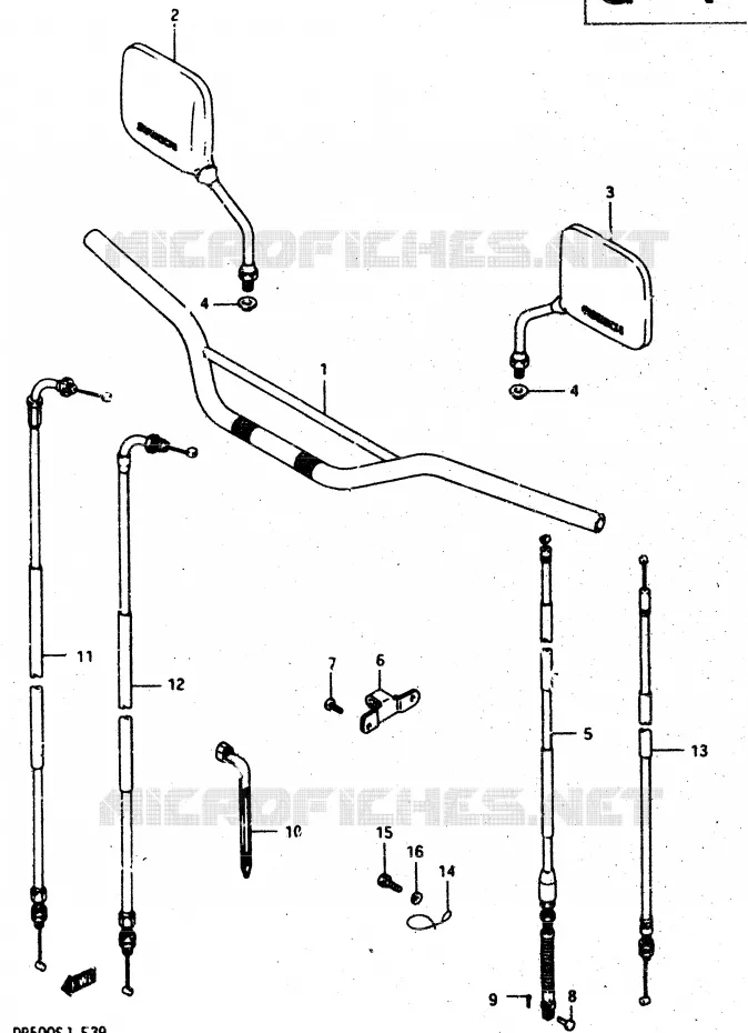 HANDLEBAR - CABLE (MODEL G/H) Suzuki MOTO 500 DR 1987  DR500RH(G/H/J)