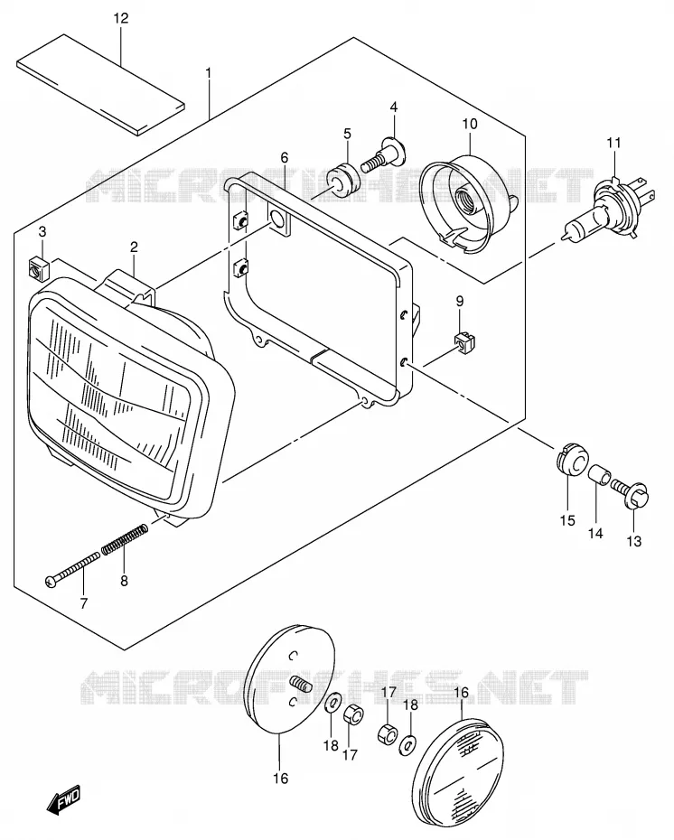 HEADLIGHT (MODEL K2/K3/K4/K5 E24) Suzuki MOTO 650 DR 2002  DR650SEK2(E4)