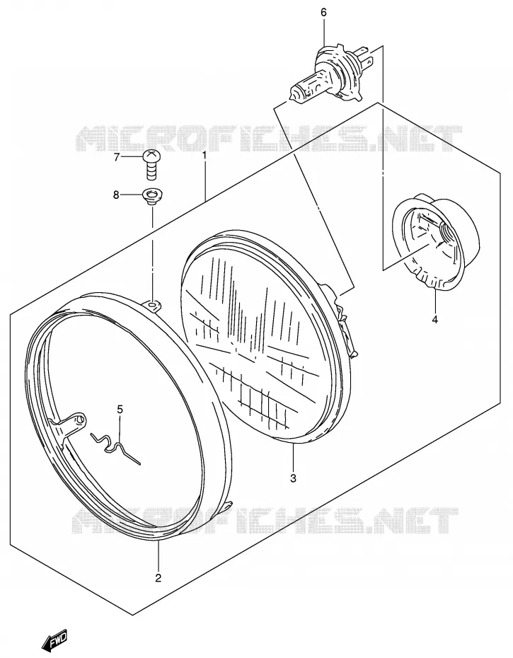 HEADLIGHT (MODEL K2/K3/K4/K5 E6,E24) Suzuki MOTO 200 DR 2004  DR200SEK4(E24)