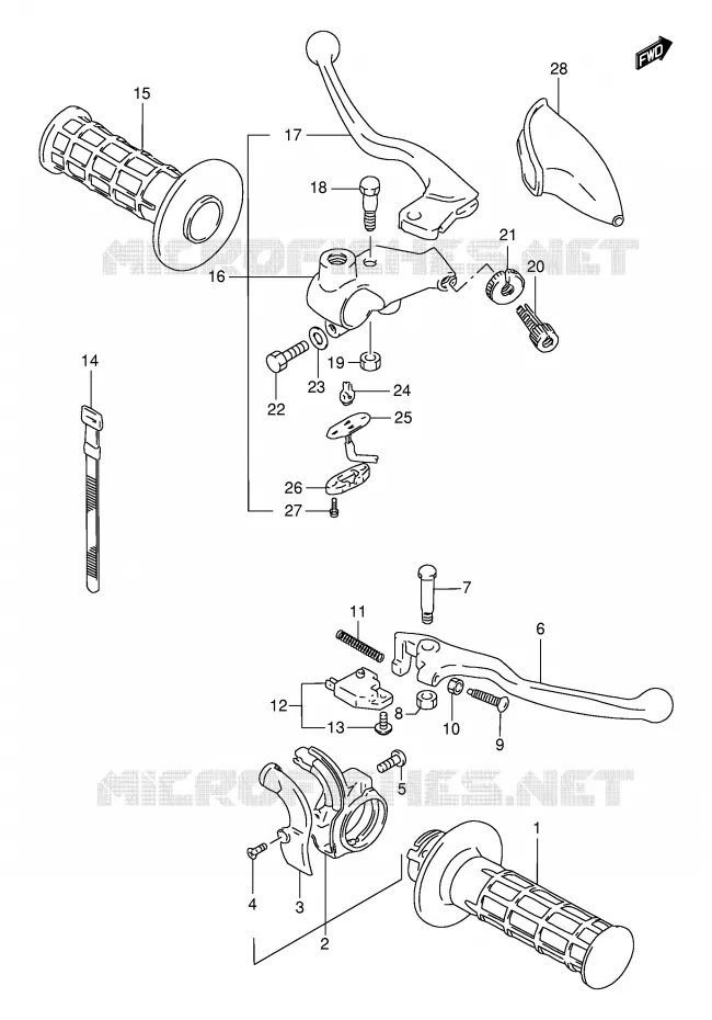 LEVERS - HANDGRIPS (MODEL K1) Suzuki MOTO 200 DR 2003  DR200SEK3(E24)