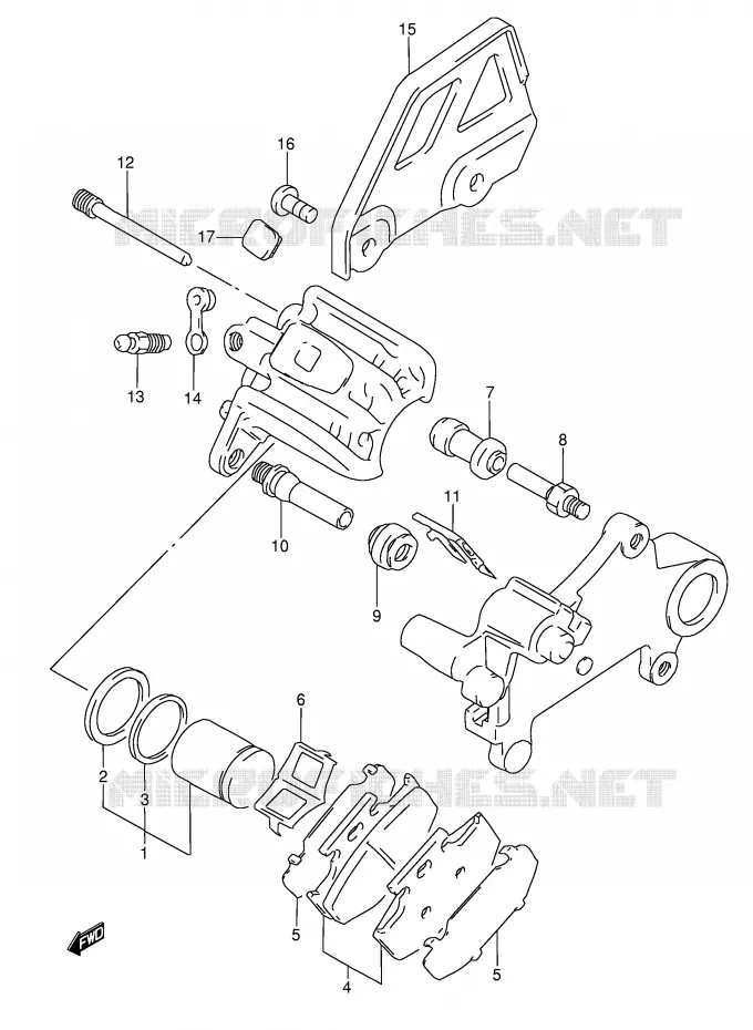 REAR CALIPER (MODEL R/S/T) Suzuki MOTO 350 DR 1992  DR350N(E3)