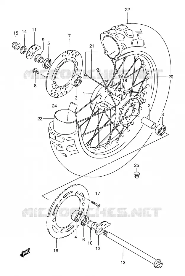 REAR WHEEL (MODEL T/V/W/X) Suzuki MOTO 350 DR 1995  DR350SES(E2)