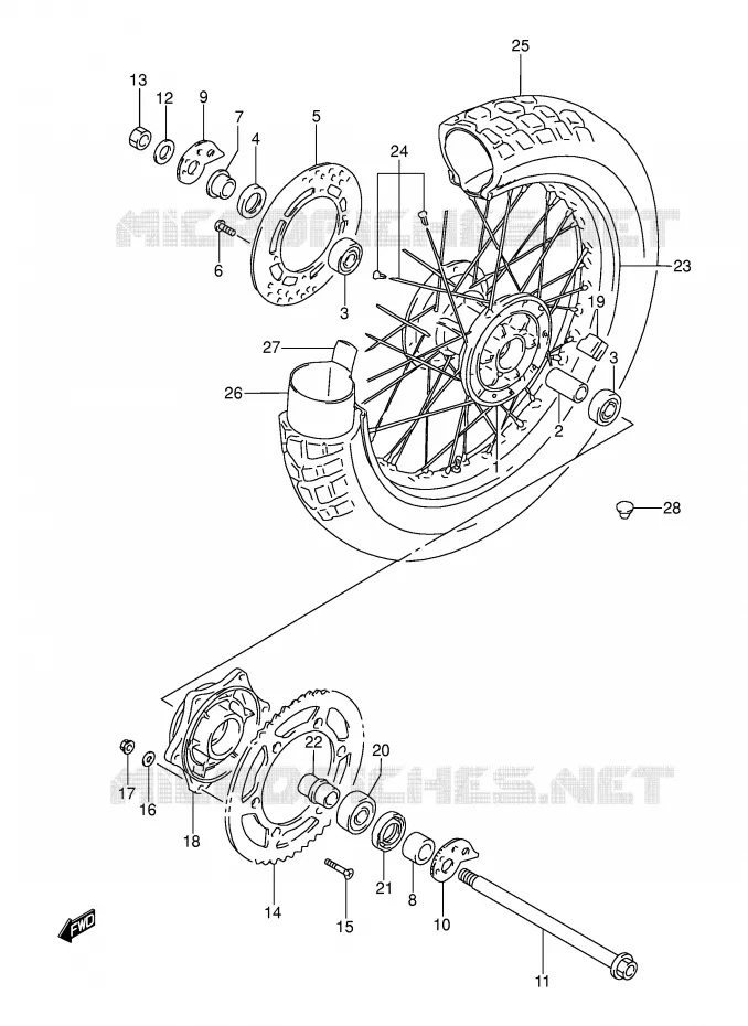 REAR WHEEL Suzuki MOTO 250 DR 1993  DR250SP(E24)