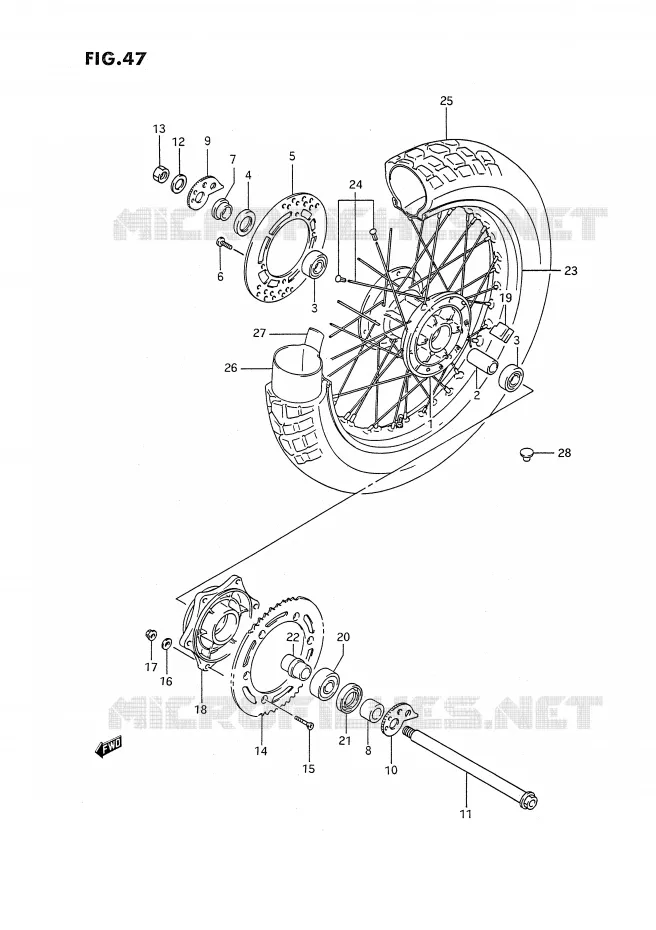 REAR WHEEL Suzuki MOTO 350 DR 1993  DR350SP/SHP(E2)