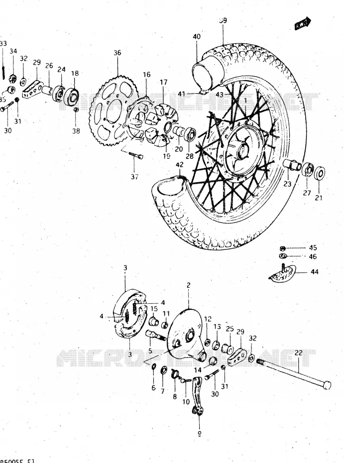 REAR WHEEL Suzuki MOTO 500 DR 1983  DR500SD(E1)