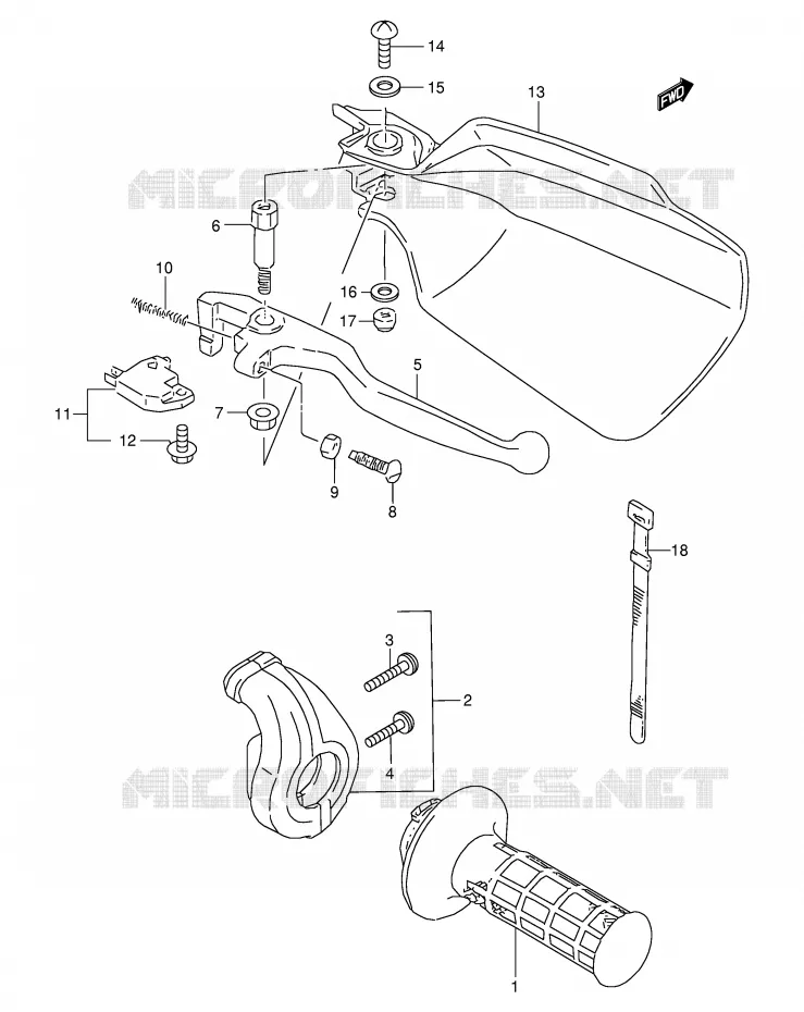 RIGHT LEVER - HANDGRIP (MODEL V/W/X) Suzuki MOTO 350 DR 1999  DR350SEX(E2)