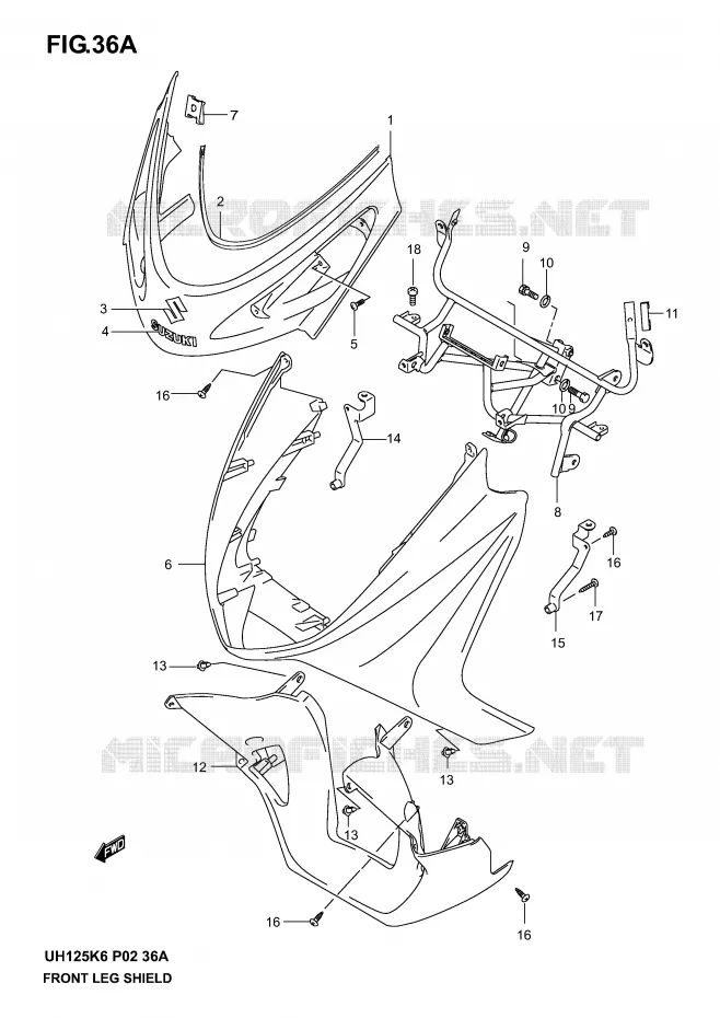 FRONT FAIRING (MODEL K3) Suzuki SCOOTER 125 BURGMAN 2004  UH125K4(P2)