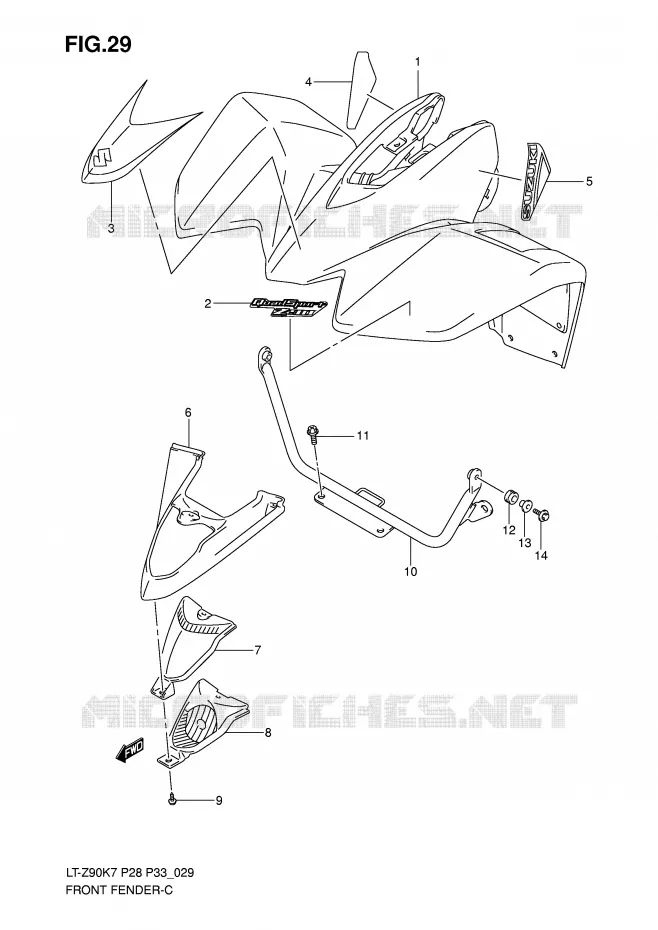 FRONT FENDER (MODEL K7) Suzuki QUAD 90 QUADSPORT 2007  LT-Z90K7(P28/P33)