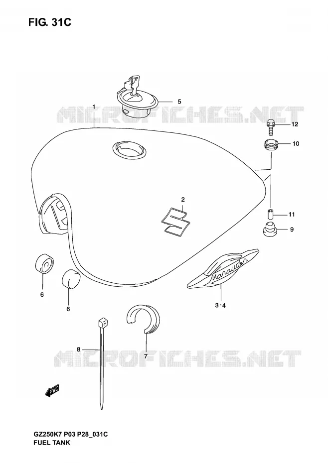 FUEL TANK (MODEL K7) Suzuki MOTO 250 MARAUDER 2007  GZ250K7(P3)