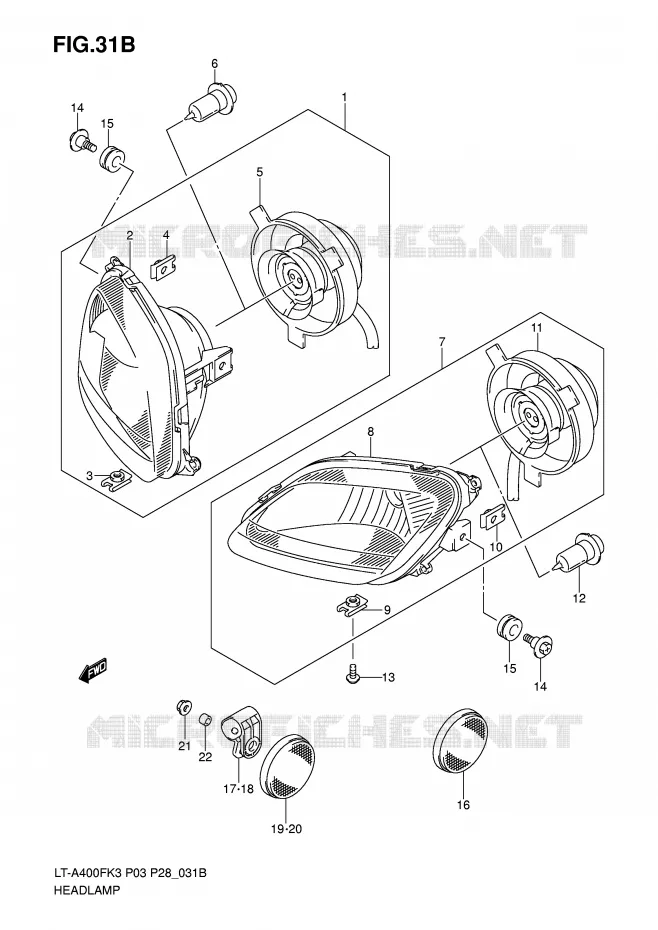 HEADLIGHT (MODEL K6/K7) Suzuki QUAD 400 EIGER 2012  LT-A400FK6(P3/P28)