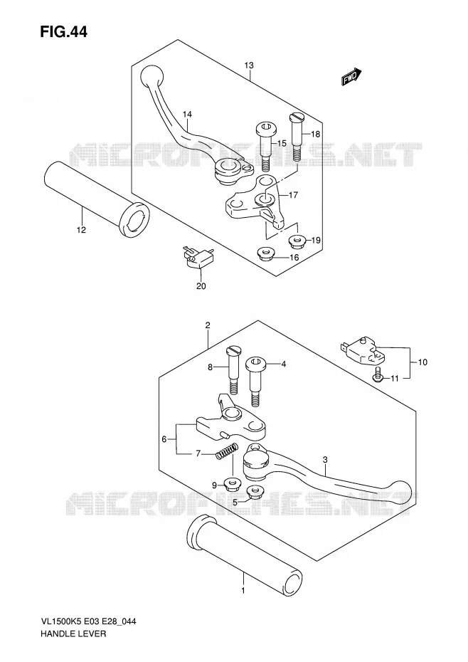 LEVERS - HANDGRIPS (MODEL K5/K6) Suzuki MOTO 1500 BOULEVARD 2005  VL1500K5(E3/E28)