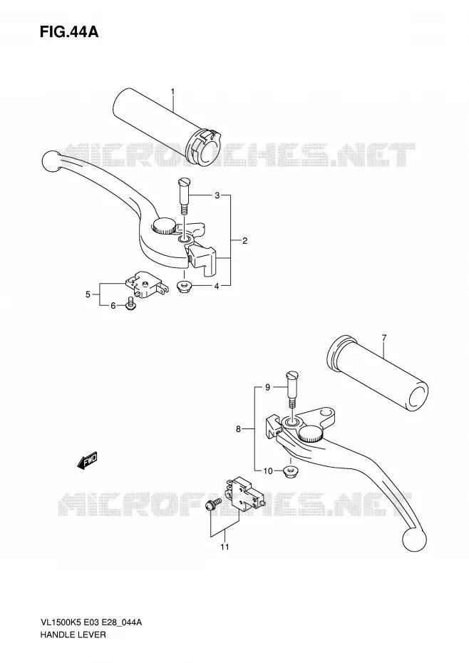 LEVERS - HANDGRIPS (MODEL K7/K8/K9) Suzuki MOTO 1500 BOULEVARD 2005  VL1500TK5(E3/E28)