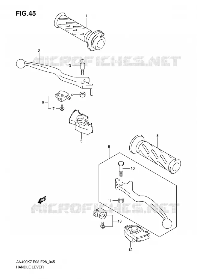 LEVERS - HANDGRIPS Suzuki SCOOTER 400 BURGMAN 2010  AN400L0(E3/E28)