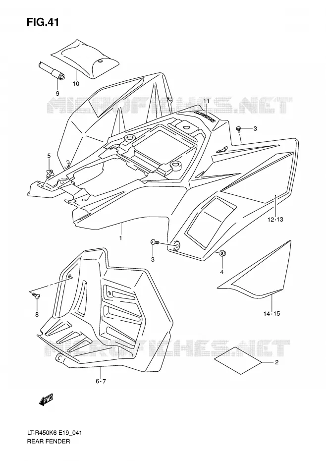 REAR FENDER (MODEL K6/K7) Suzuki QUAD 450 QUADRACER 2008  LT-R450K8(E19)