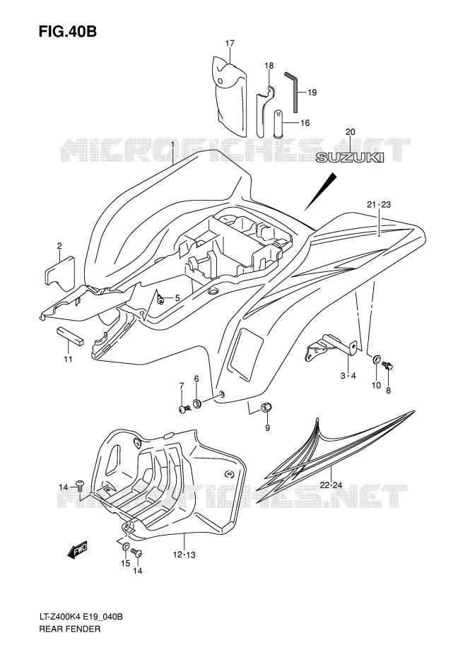 REAR FENDER (MODEL K7) Suzuki QUAD 400 QUADSPORT 2007  LT-Z400K7(E19)