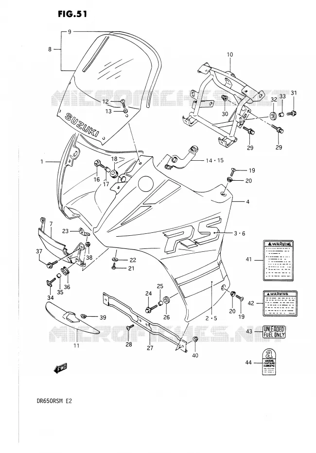 COWLING - LABEL (MODEL J 0JW,28V) Suzuki MOTO 650 DR 1990  DR650RSUL(E2)