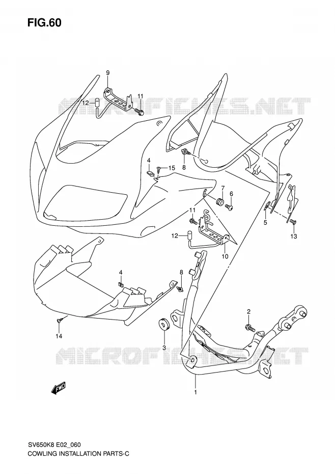 FAIRING INSTALLATION PARTS (WITH COWLING) Suzuki MOTO 650 SV 2009  SV650SAK9(E2)