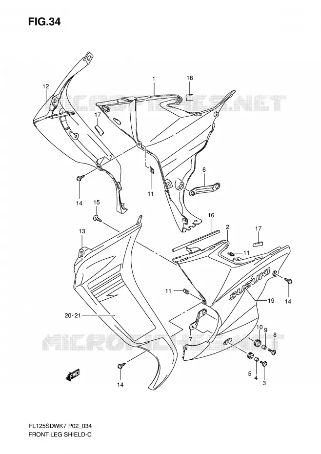 FRONT FAIRING (MODEL K7/K8) Suzuki SCOOTER 125 FL 2009  FL125SDWK9(P2)