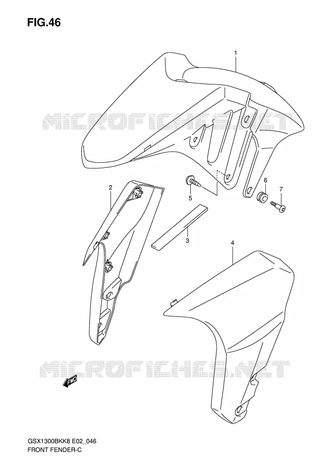 FRONT FENDER (WITHOUT ABS,MODEL K8/K9) Suzuki MOTO 1300 B-KING 2009  GSX1300BKU2K8(E2)