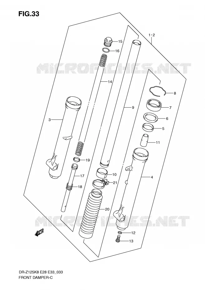 FRONT FORK (DR-Z125) Suzuki MOTO 125 DR-Z 2012  DR-Z125LL0(E28/E33)