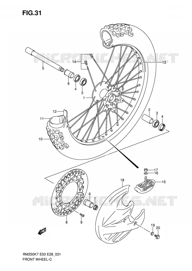 FRONT WHEEL Suzuki MOTO 250 RM 2007  RM250K7(E3/E28)