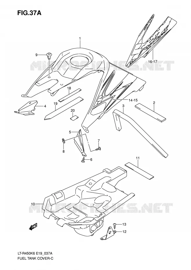 FUEL TANK COVER (MODEL K8) Suzuki QUAD 450 QUADRACER 2008  LT-R450ZK8(E19)