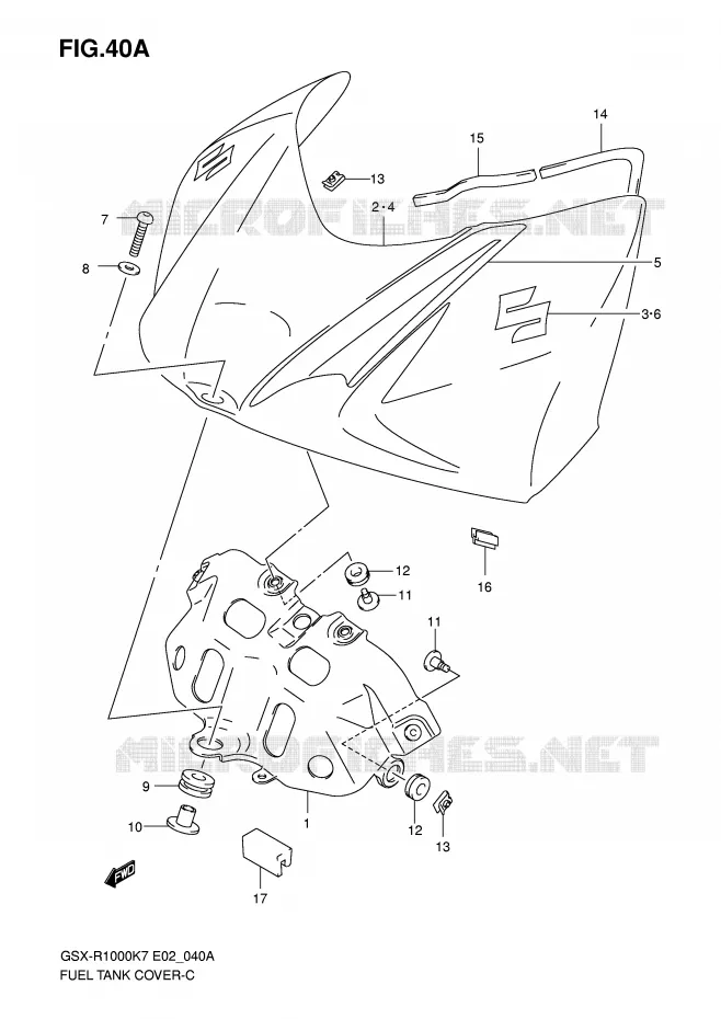 FUEL TANK FRONT COVER (MODEL K8) Suzuki MOTO 1000 GSX-R 2007  GSX-R1000U2K7(E2)
